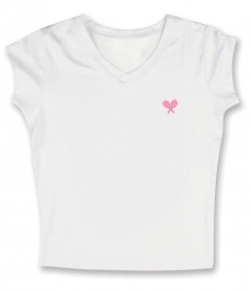 Girls white tennis T-shirt with pink rackets logo